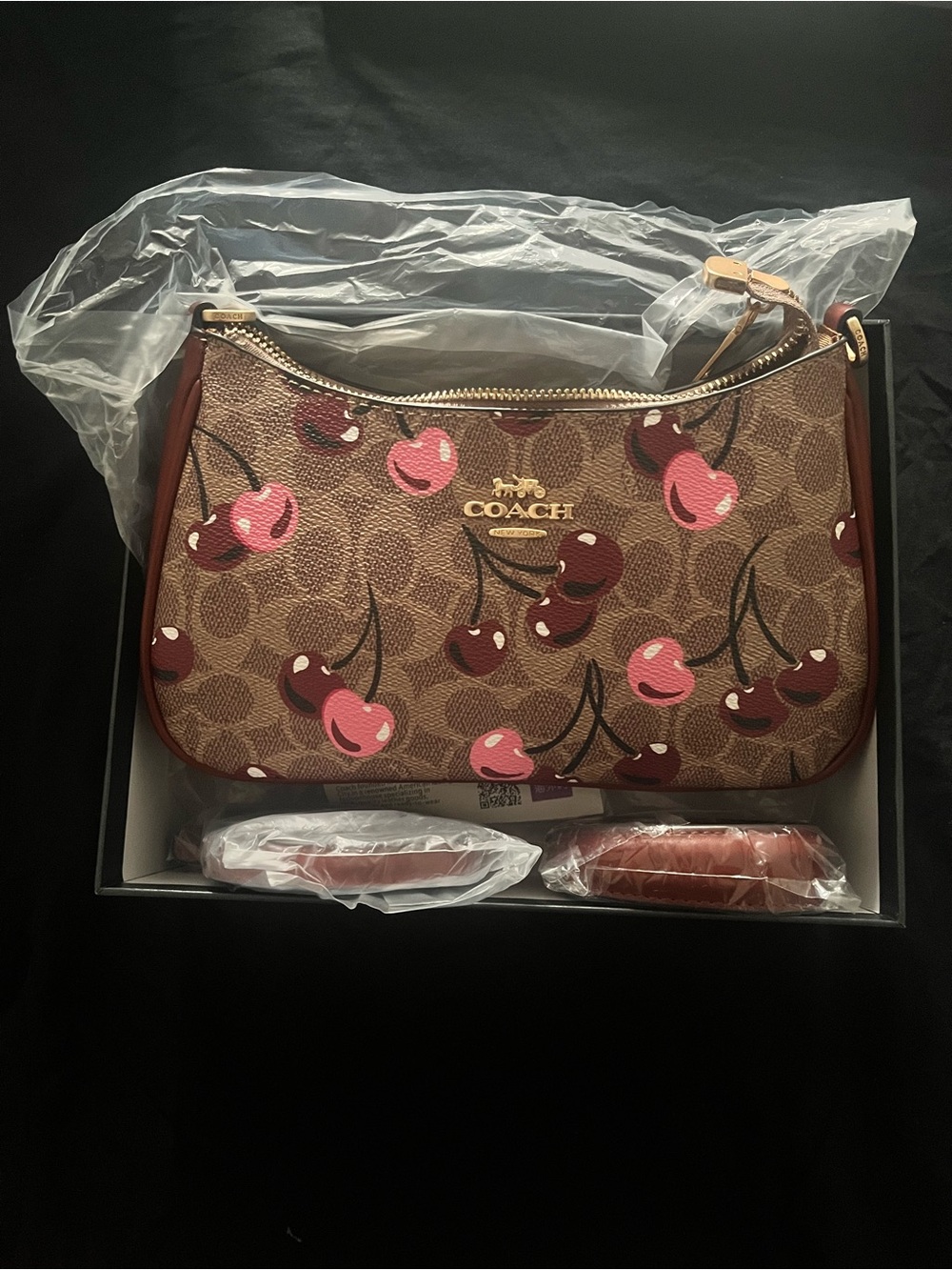 Coach Brown Cherry-Print Canvas Crossbody Bag